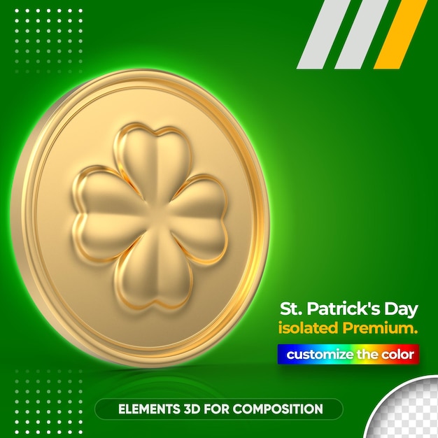 3d gold coin for st. patrick's day rendering