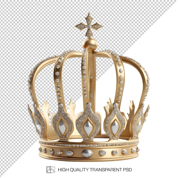 3d gold crown on transparent background