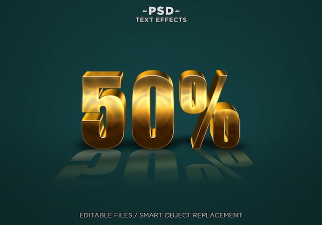 3d Gold Discount 50% Efekty Tekst Edytowalny