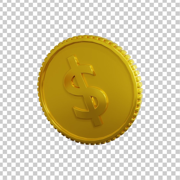 PSD 3d gold dollar coin isolated