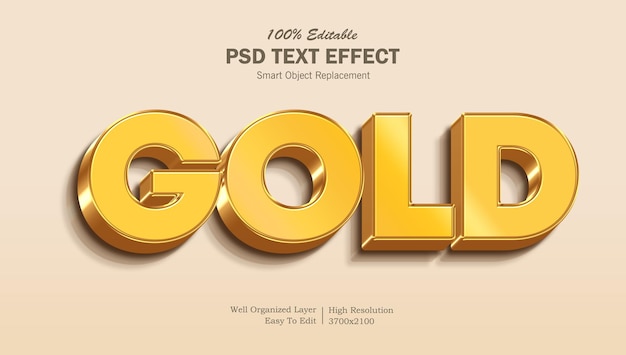 PSD Редактируемый текстовый эффект 3d gold