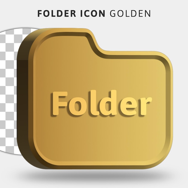 3d gold folder icon on transparent background