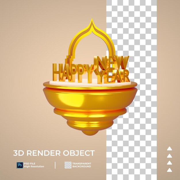 3d gold happy new year icon