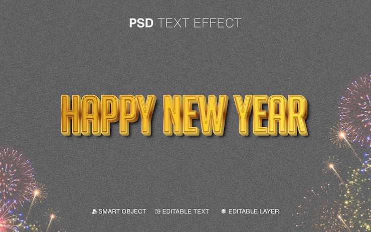 PSD 3d ゴールド・ハッピー・ニューイヤー・テキスト・エフェクト