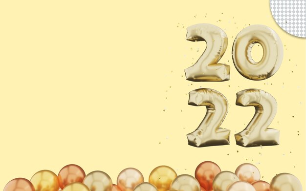 PSD 3d gold happy new year with fireworks confetti and balloons