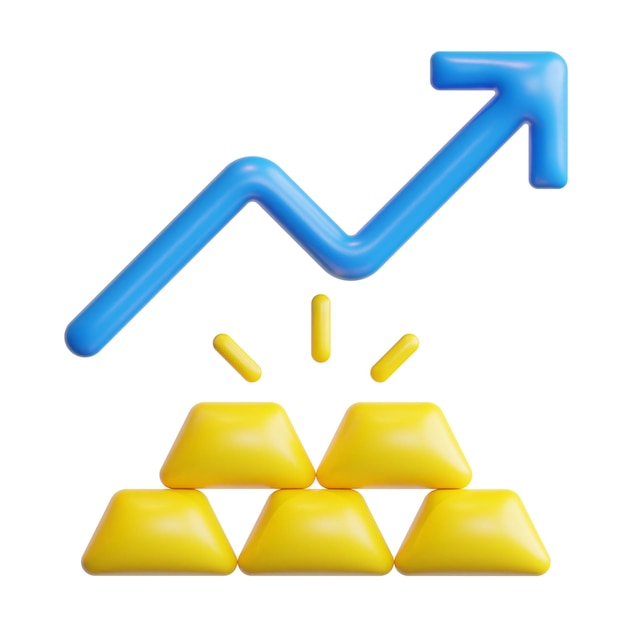 3 D ゴールド投資コンセプトの高品質レンダリングのイラストとアイコン