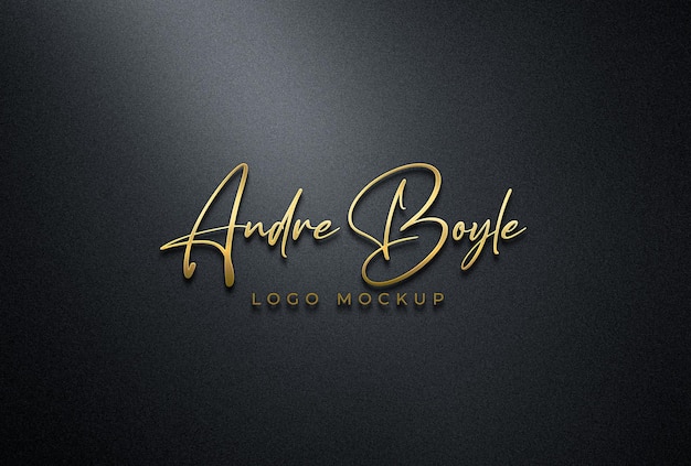 Premium PSD | 3d gold logo mockup on black wall