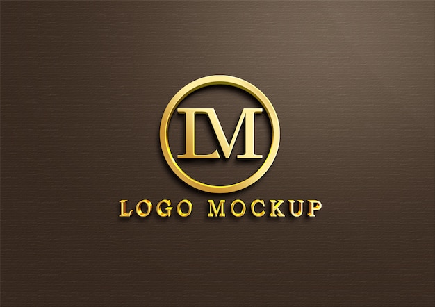 Premium PSD | 3d gold logo mockup on wall