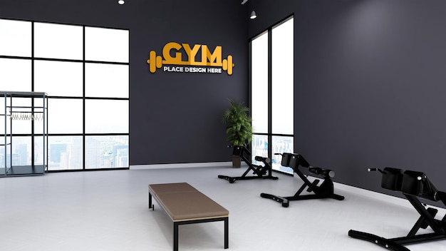 3d gold logo wall mockup in the fitness or gym room