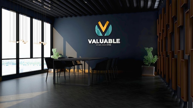 3d gold logo wall mockup in the modern office meeting room