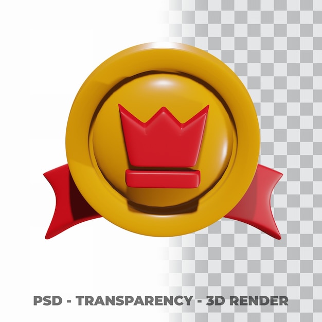 3d gold medal and ribbon with transparency background