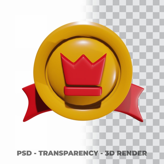 3D Gold medal and ribbon with transparency background