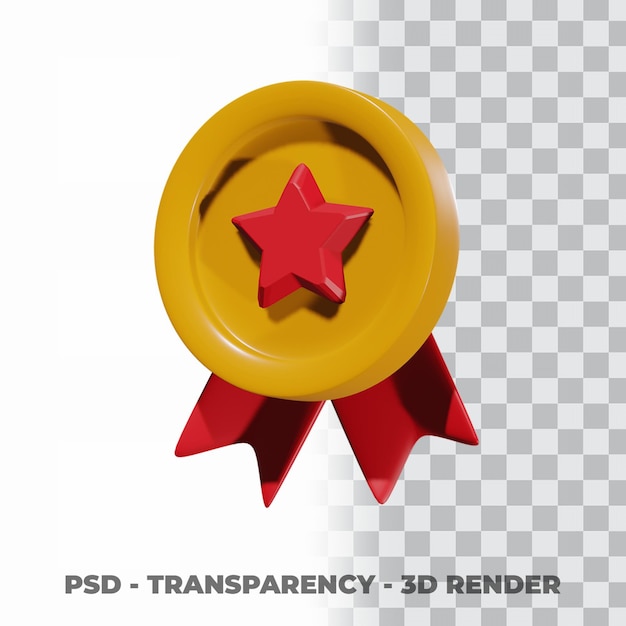 3d gold medal and ribbon with transparency background