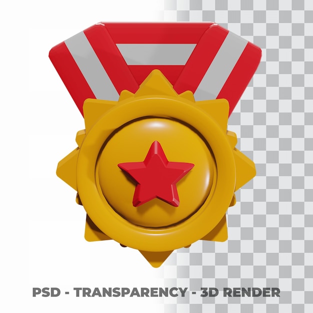 Medaglia d'oro 3d e nastro con sfondo trasparente