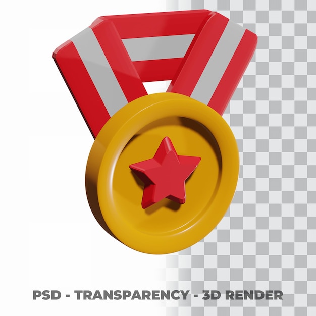 3d gold medal and ribbon with transparency background