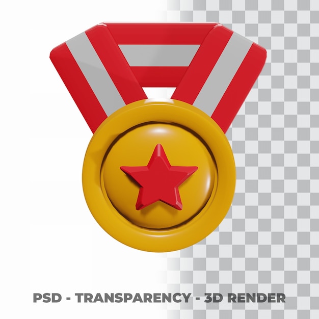 3D Gold medal and ribbon with transparency background