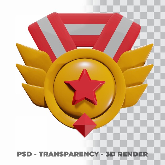 PSD 3d gold medal and ribbon with transparency background