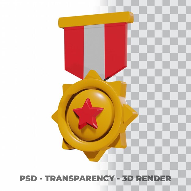 투명도 배경이 있는 3D 금메달과 리본