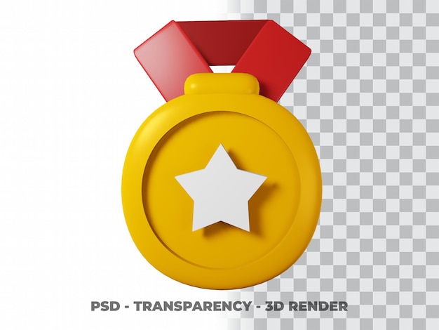 3d gold medal and ribbon with transparency background