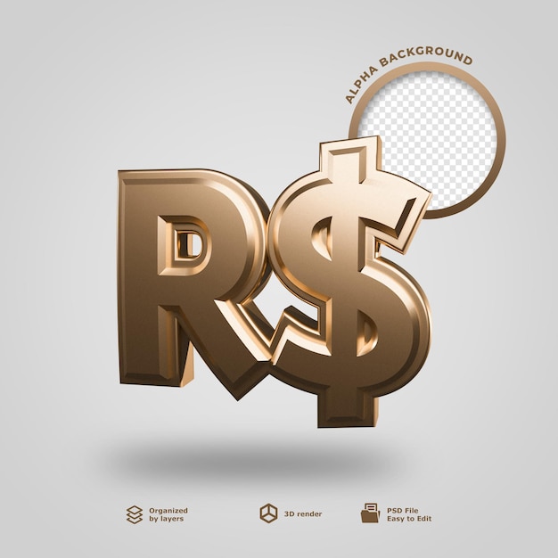 PSD 3d gold money sign for isolated composition psd