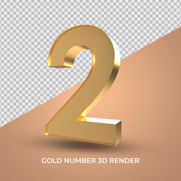 3d gold number 2 transparent