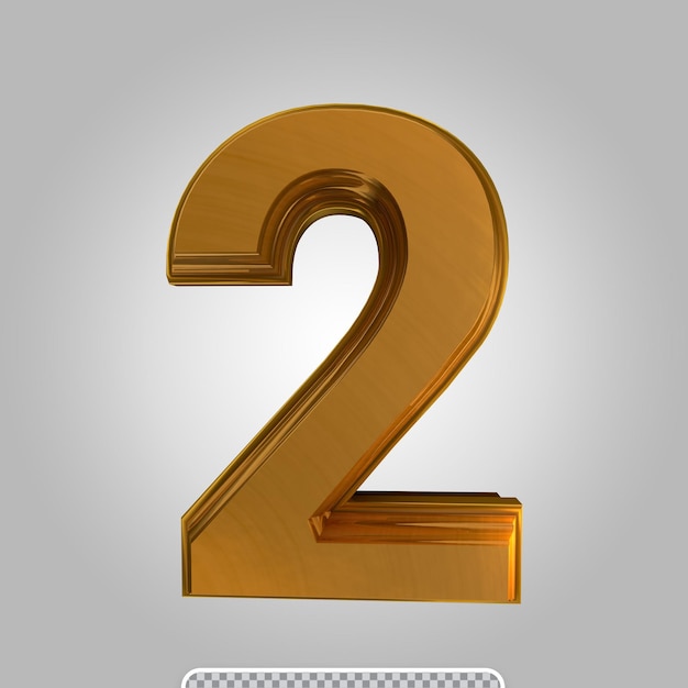 3d gold number 2 transparent