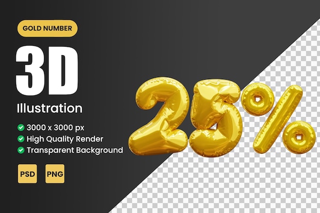 3d gold number 25 percent discount