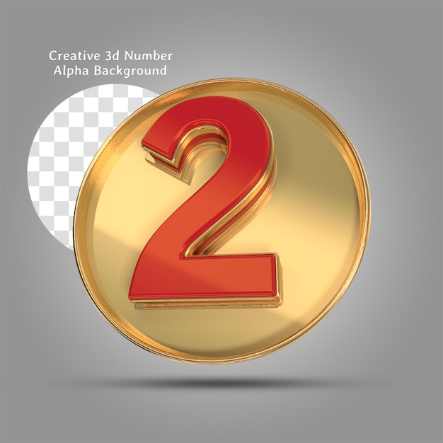 3D gold number 2