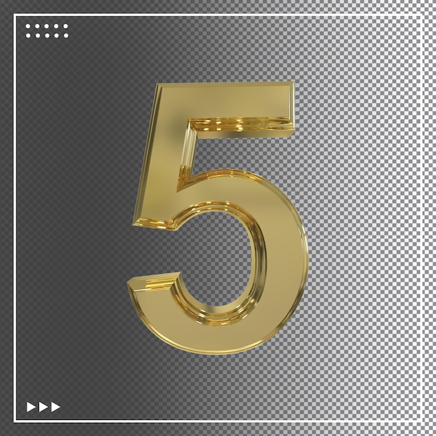 PSD 3d gold number 5 on tidewater trend color font type symbol