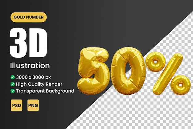 3d gold number 50 percent discount