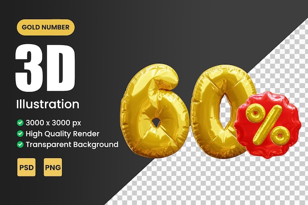 3d gold number 60 percent discount