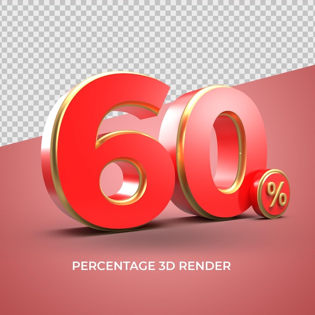 3d gold number 60 percentage red