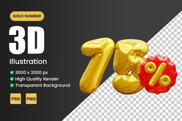 3d gold number 75 percent discount