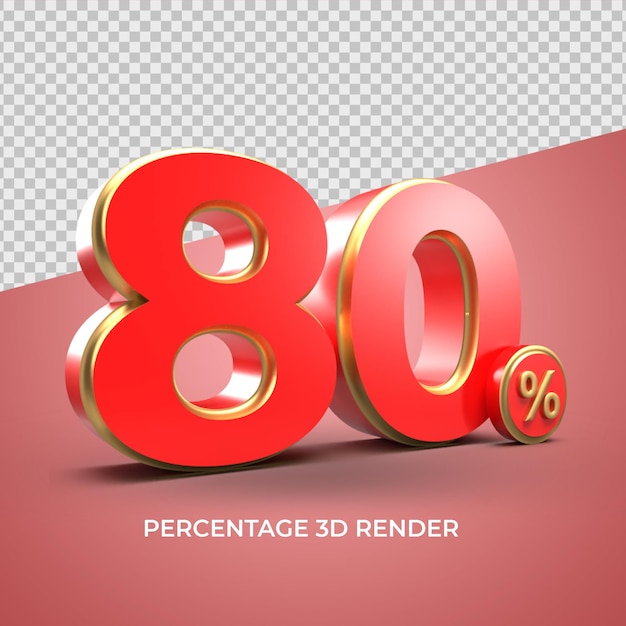 3d numero d'oro 80 percentuale rosso