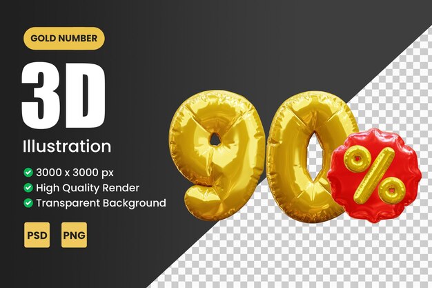 3d gold number 90 percent discount