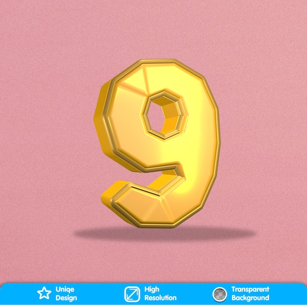 PSD 3d gold number 9