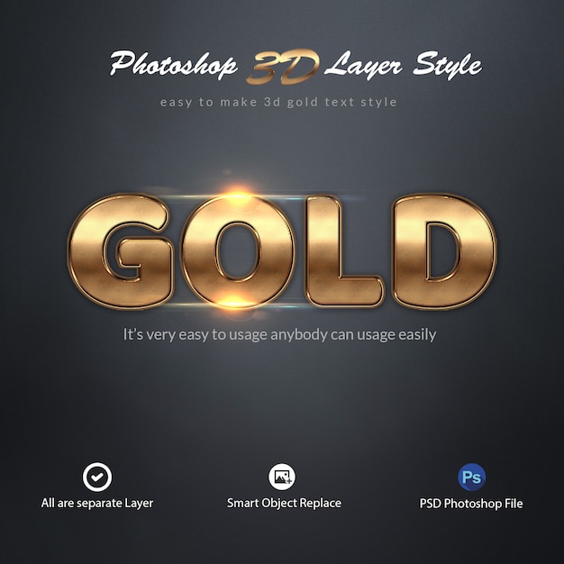 3d gold photoshop layer style teksteffecten