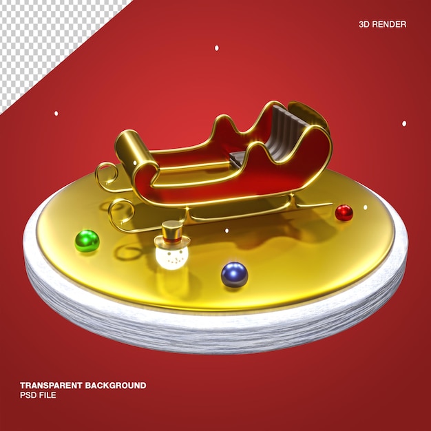 PSD 3d gold santa sleigh snow with red transparent background isolated render psd