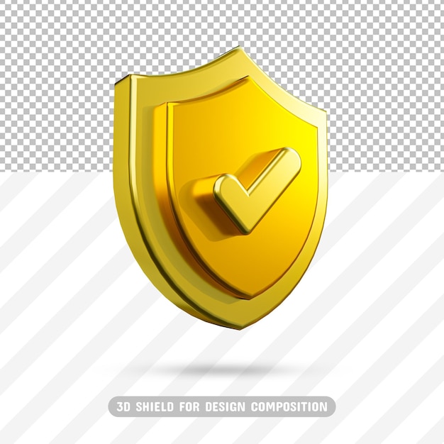 3D Gold Shield in 3D Rendering Isolated