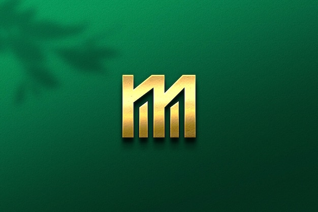 3d gold sign logo mockup on green wall