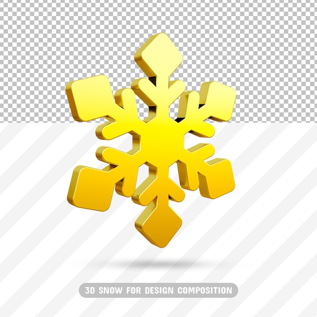 PSD 3d gold snowflake in 3d rendering isolated