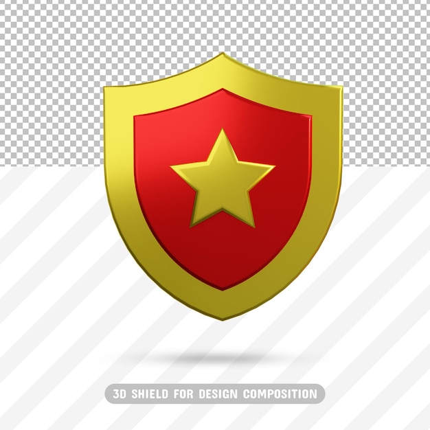 3d gold star shield in 3d rendering