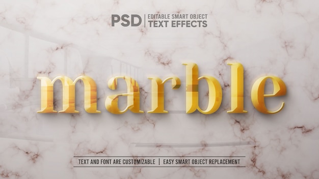 3D Gold Text on White Marble Editable Smart Object Mockup