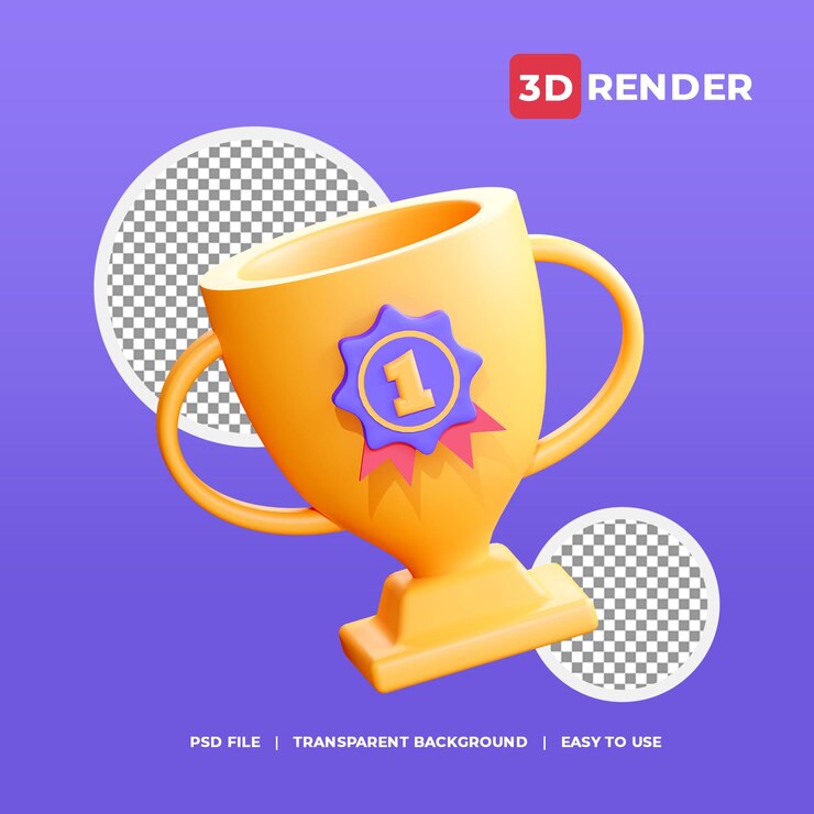 3d gold trophy icon with transparent background