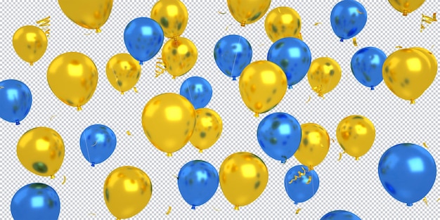 3d золотые голубые воздушные шары, плавающие конфетти, которые изолированы для макета фона с днем рождения