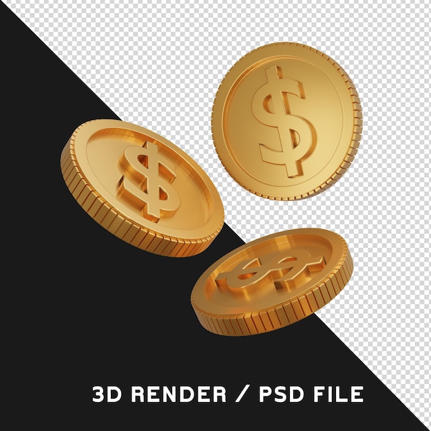 3d golden coin splash isolated premium psd