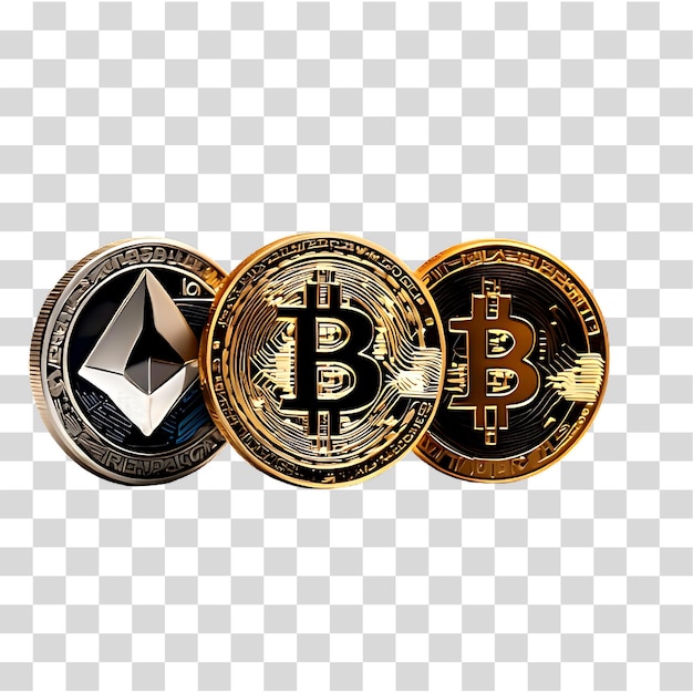 PSD 3d golden cryptocurrency coin symbols including bitcoin ripple ethereum and others ai generated