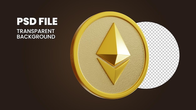 PSD 3d golden ethereum cryptocurrency coin