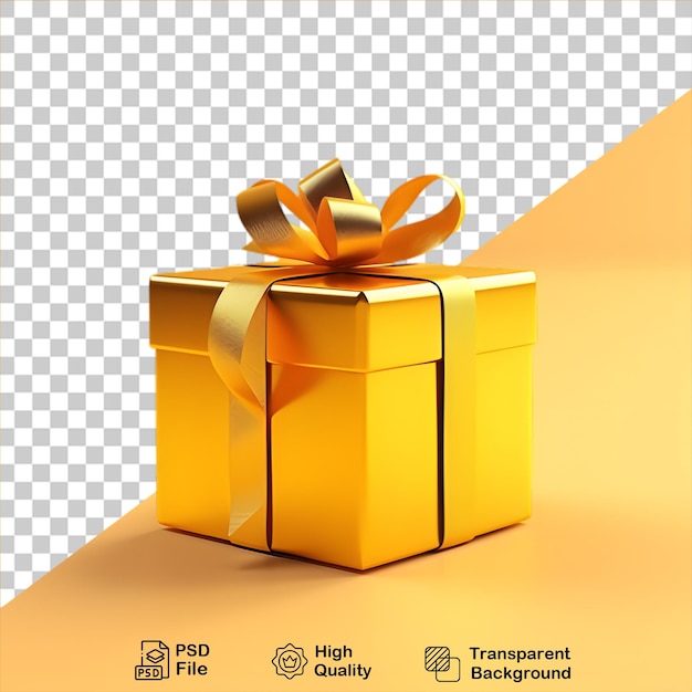 PSD 3d golden gift box rendering with golden ribbon isolated on transparent