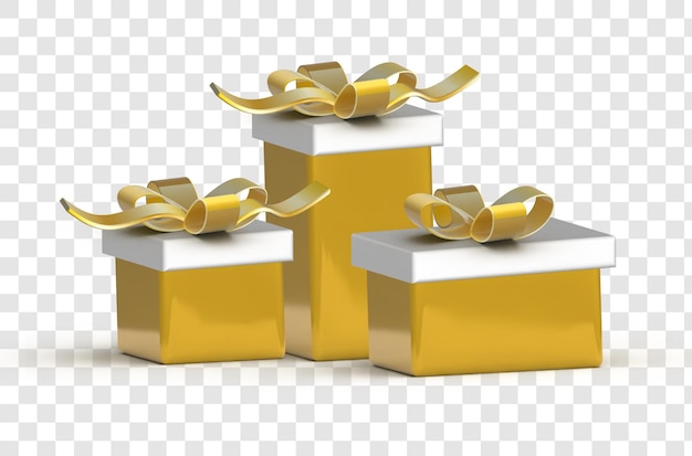 3d golden gifts with golden bows and stripes